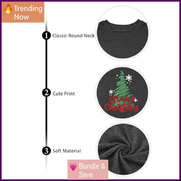 Plus Size Christmas Graphic Tee Short Sleeve Cotton Spandex Top Holiday Party - Picture 3 of 6